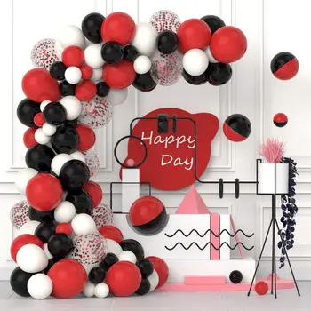 Vermelho, preto e branco, coroa de flores em arco de látex balão terno de bebê, festa de aniversário, aniversário de casamento cruz de atividade do ano de balão