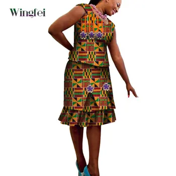 Africana de Saia e Top Definir a Moda Estilo Africano das Mulheres 2 Pedaços Definir-se Dashiki, Festa de Roupa de Senhora, Vestidos de Noite WY9063