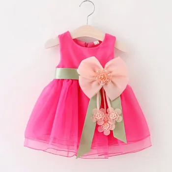 Vestido para as meninas doce flor grande de acessórios Net fios princesa vestidos de 0-2 anos beibei coreano moda de Qualidade a roupa das crianças
