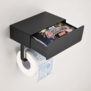 Porta papel higiênico com Gabinete Preto/GreyTissue titular de banho rolo de papel rack de montagem na parede para banheiro