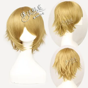 Danganronpa Togami Byakuya Cosplay Peruca Curta de ouro Peruca Resistente ao Calor da fibra de Cabelo Sintético Anime Dangan Ronpa cabelo falso