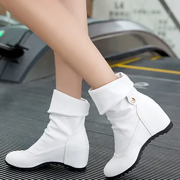 Mulheres Botas de 2023, Botas de Couro de Cunhas de Meados Bezerro de Inverno Feminino Casual Sapatos de Salto Alto, Botas de Botines Mujer botas de plataforma